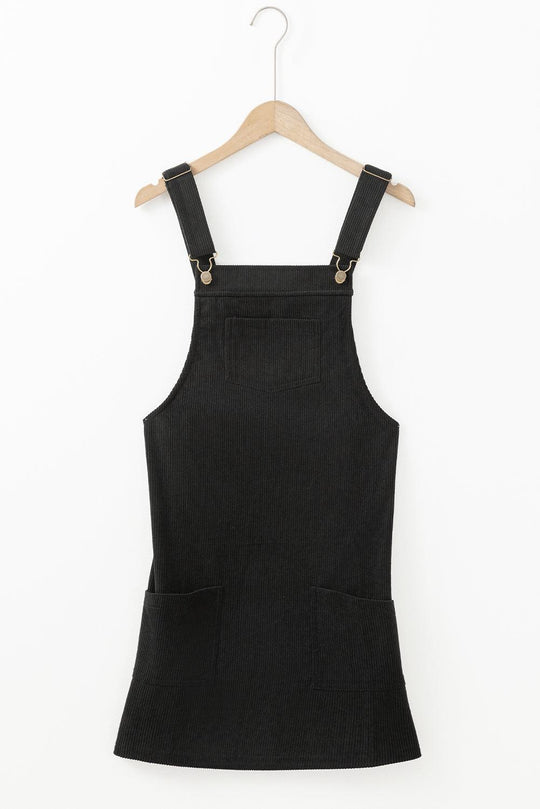 Cinnamon Solid Front Pockets Sleeveless Corduroy Overall Dress