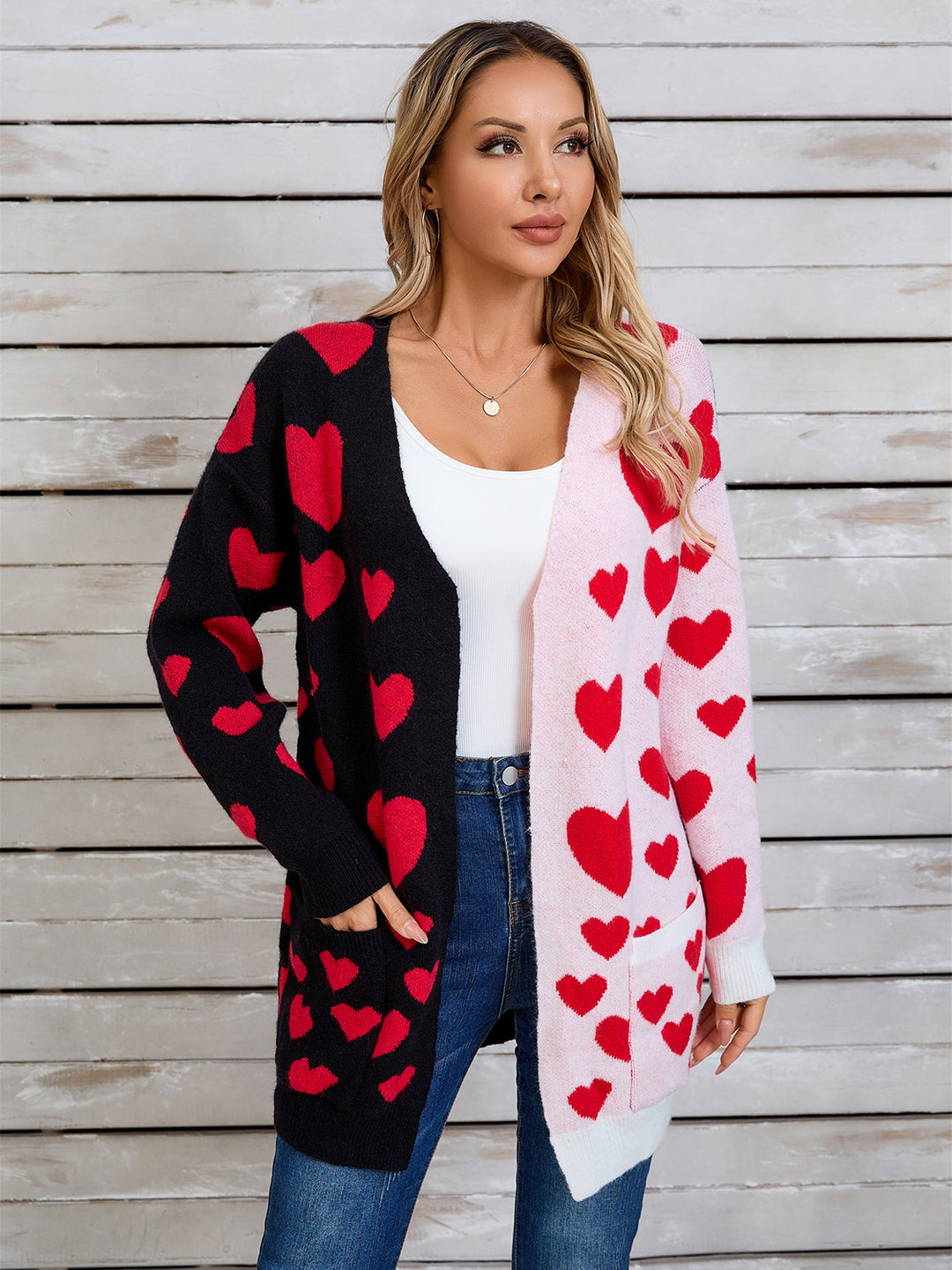 Love Hearts Valentine Long Sleeve Cardigan