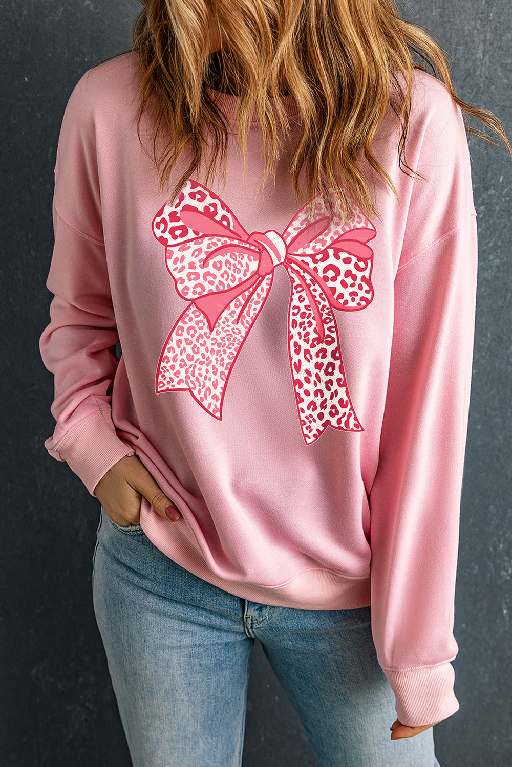 Pink and Red Leopard Bowknot Sweatshirt