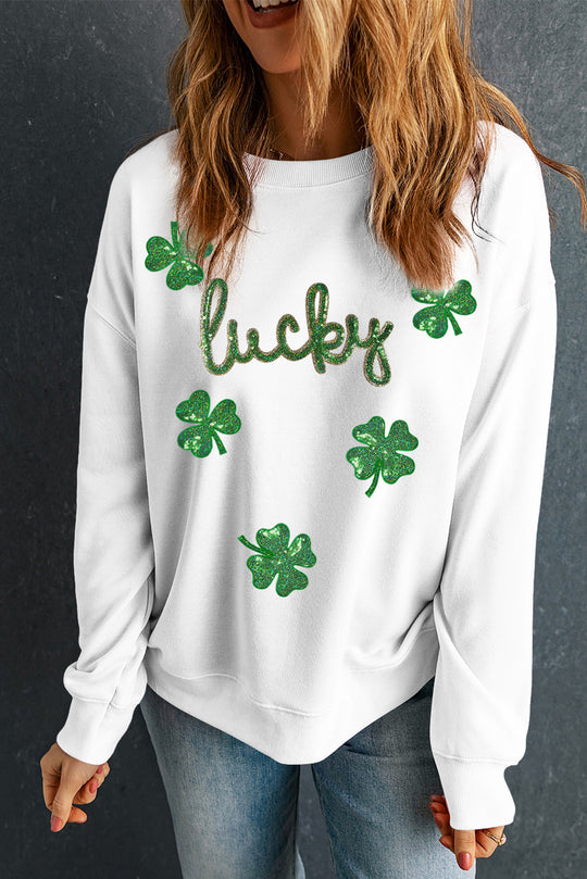 Sequin Sassy Lucky Clover Sweatshirt