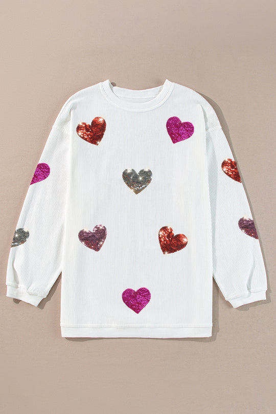 Corduroy Valentine Hearts Patches Sweatshirt