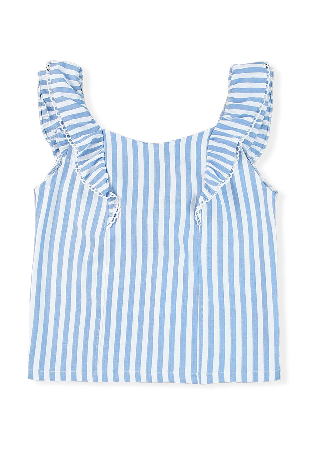 Ruffled Blue Striped Tie Back Tank Top