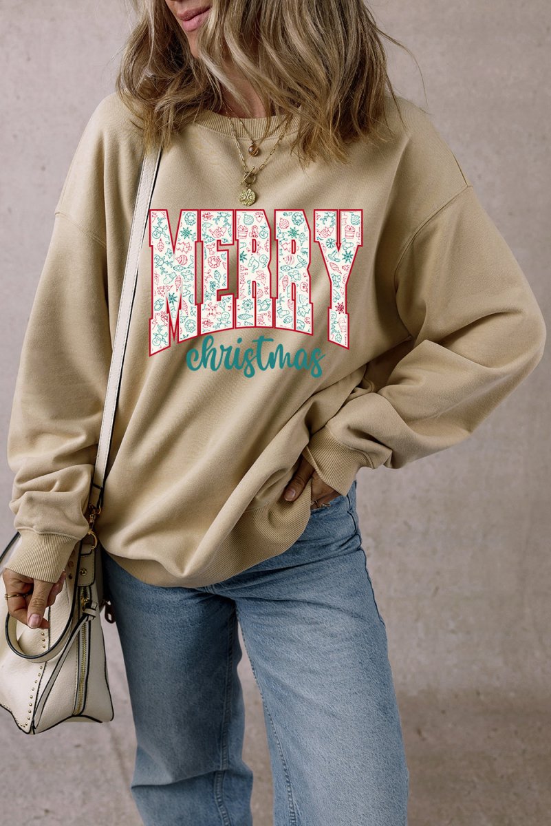 Festive "Merry Christmas" Graphic Sweatshirt - Klazzi Fashion Boutique