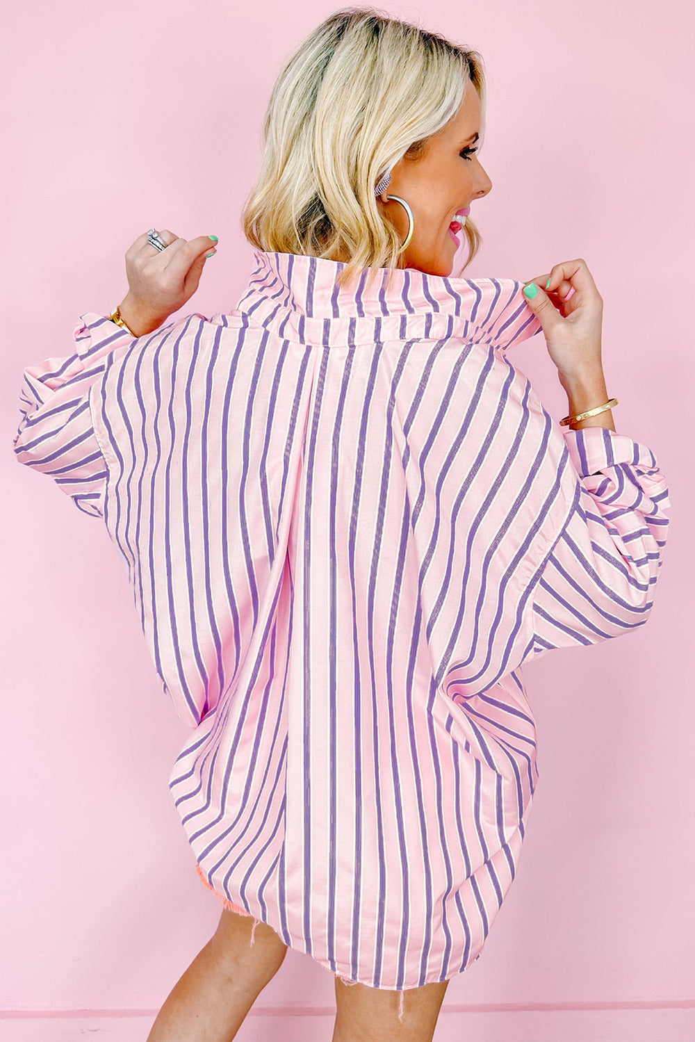 Casual Pink and Lilac Stripe Collared Shirt
