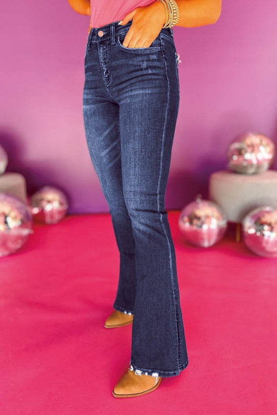 Flared Split High Waist Denim Jeans - Klazzi Fashion Boutique