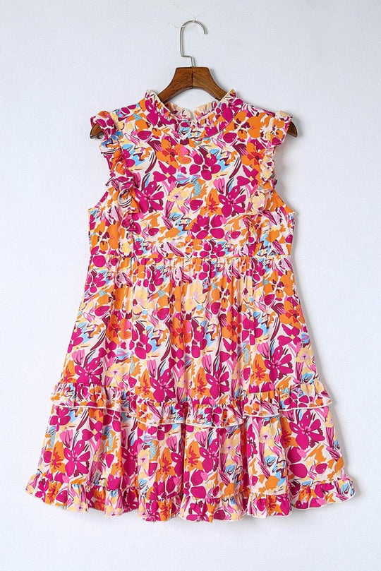 Flirty Girl Mini Fushia Ruffled Floral Dress - Klazzi Fashion Boutique