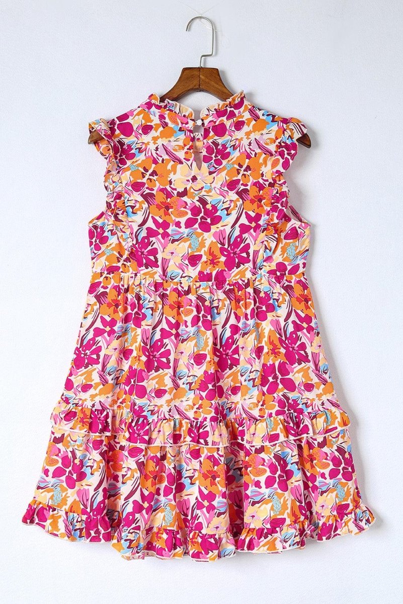 Flirty Girl Mini Fushia Ruffled Floral Dress - Klazzi Fashion Boutique