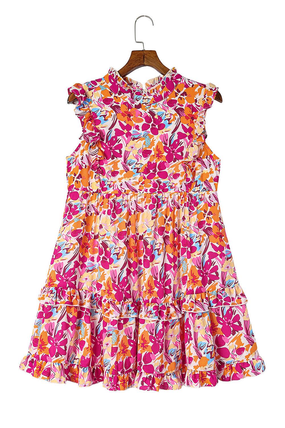 Flirty Girl Mini Fushia Ruffled Floral Dress - Klazzi Fashion Boutique