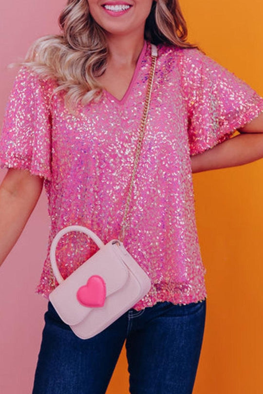 Flirty Hot Pink Sequin Top - Klazzi Fashion Boutique