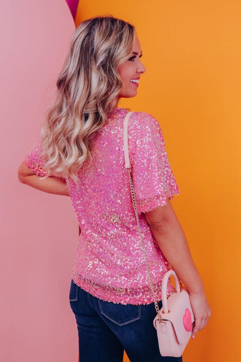 Flirty Hot Pink Sequin Top - Klazzi Fashion Boutique