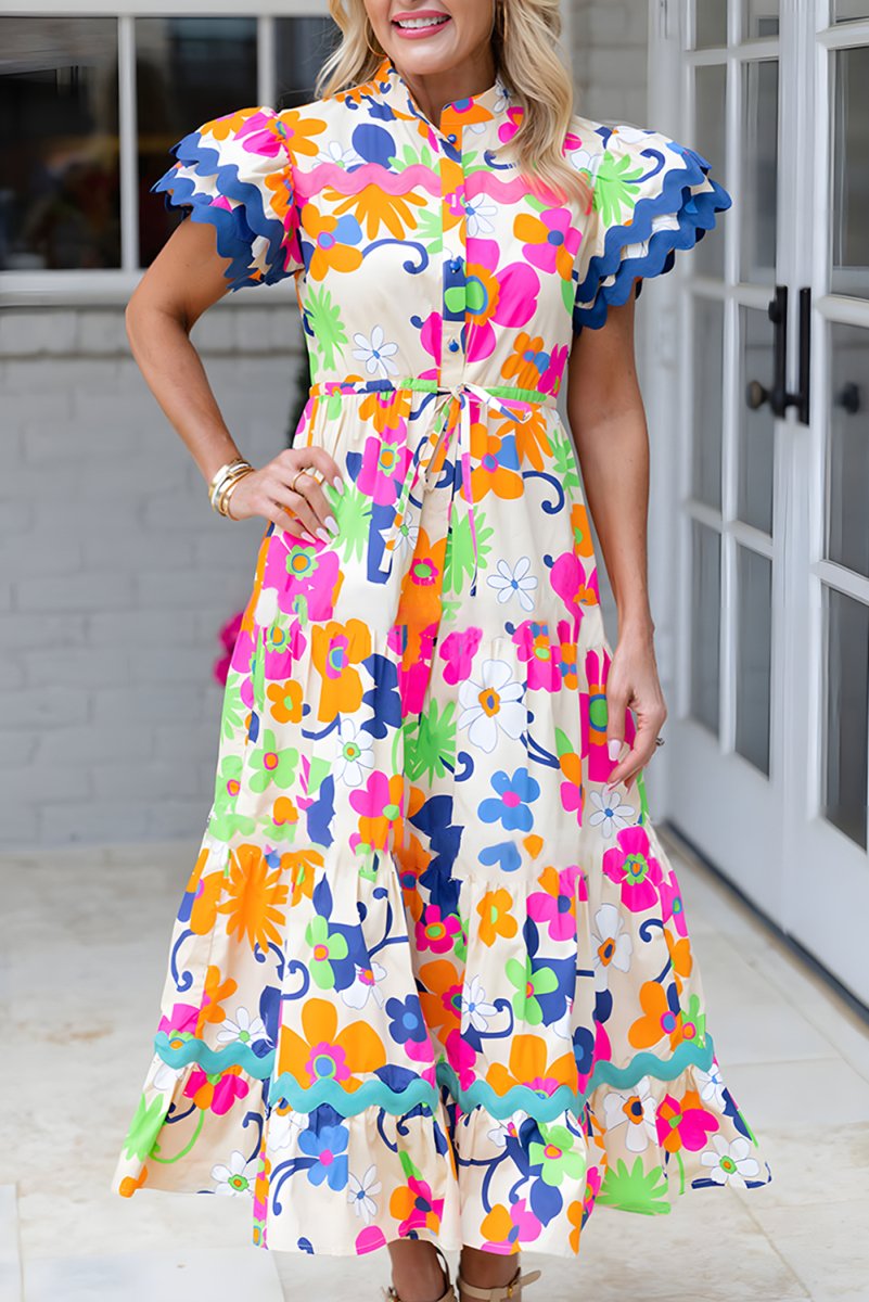 Floral Bright Flower Maxi Dress - Klazzi Fashion Boutique