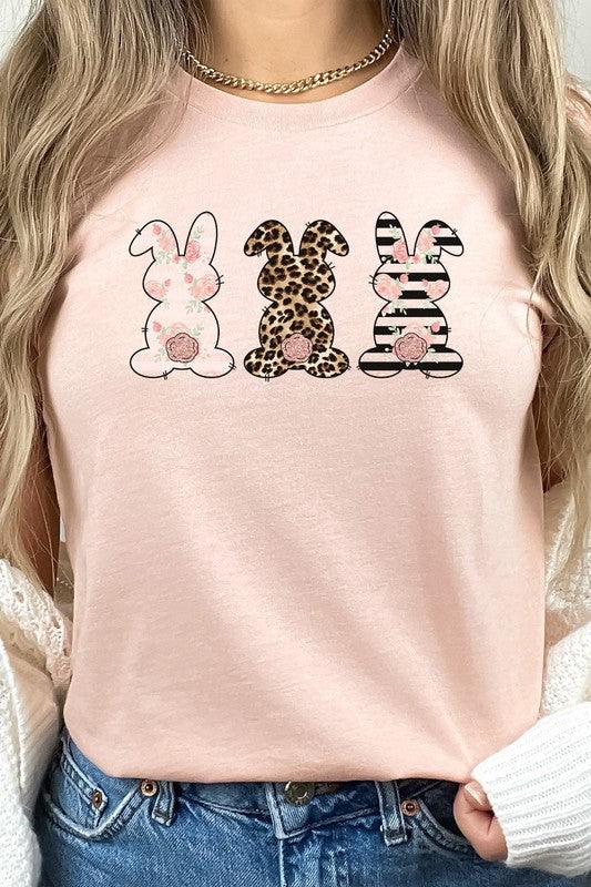 Floral Easter Bunnies Graphic Tee - Klazzi Fashion Boutique