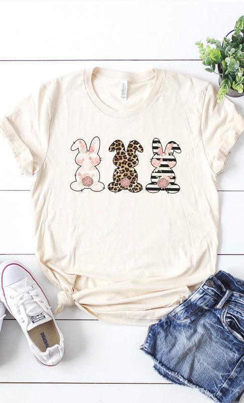 Floral Easter Bunnies Graphic Tee - Klazzi Fashion Boutique