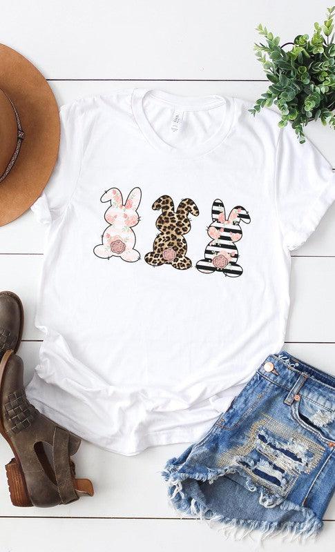 Floral Easter Bunnies Graphic Tee - Klazzi Fashion Boutique