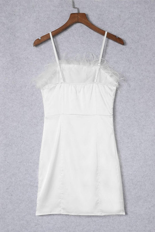 Fluffy White Feather Strapless Mini Dress - Klazzi Fashion Boutique