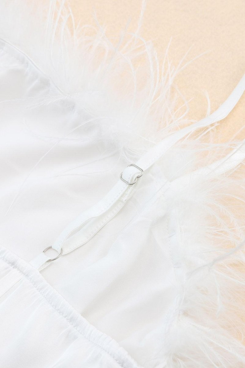 Fluffy White Feather Strapless Mini Dress - Klazzi Fashion Boutique