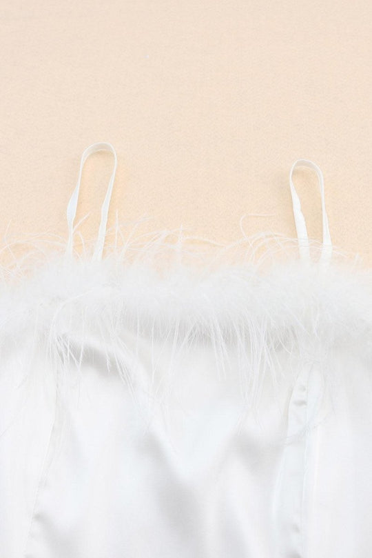 Fluffy White Feather Strapless Mini Dress - Klazzi Fashion Boutique