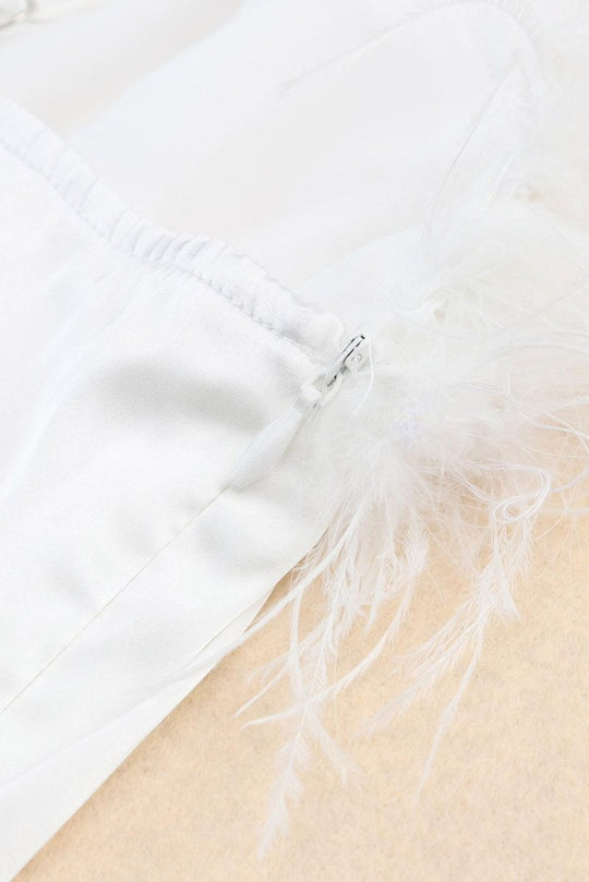 Fluffy White Feather Strapless Mini Dress - Klazzi Fashion Boutique