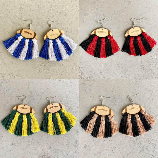 Football Fan Fringe Tassel Earrings - Klazzi Fashion Boutique