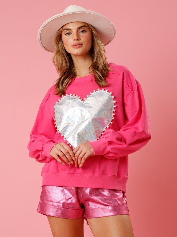 For The Love of Pearls Valentine Heart Sweatshirt - Klazzi Fashion Boutique