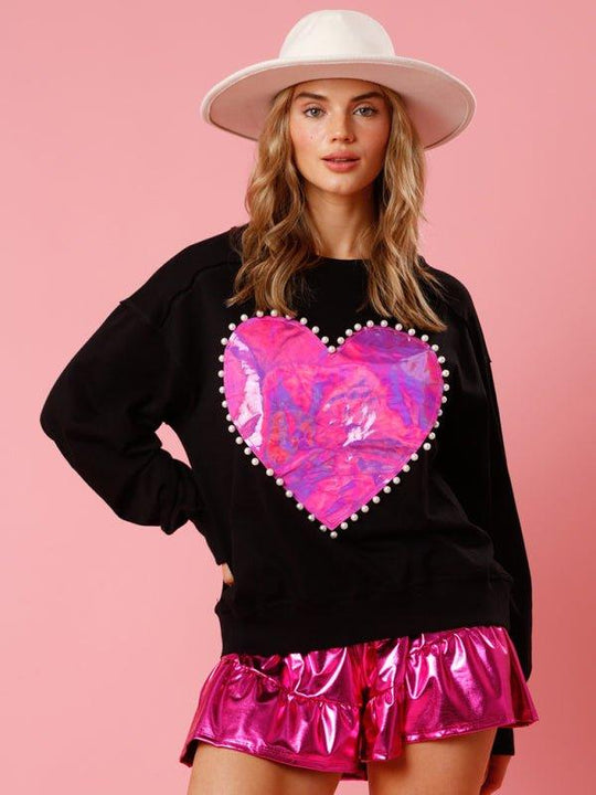 For The Love of Pearls Valentine Heart Sweatshirt - Klazzi Fashion Boutique