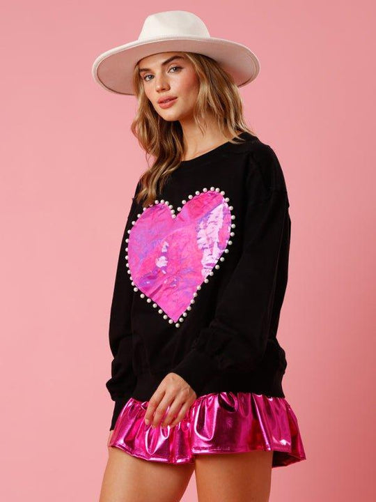 For The Love of Pearls Valentine Heart Sweatshirt - Klazzi Fashion Boutique