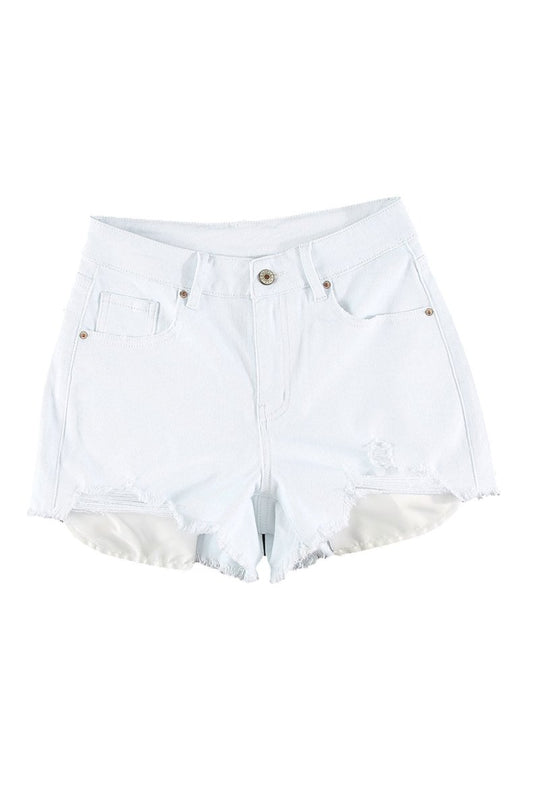 Frayed Distressed Denim Shorts - Klazzi Fashion Boutique