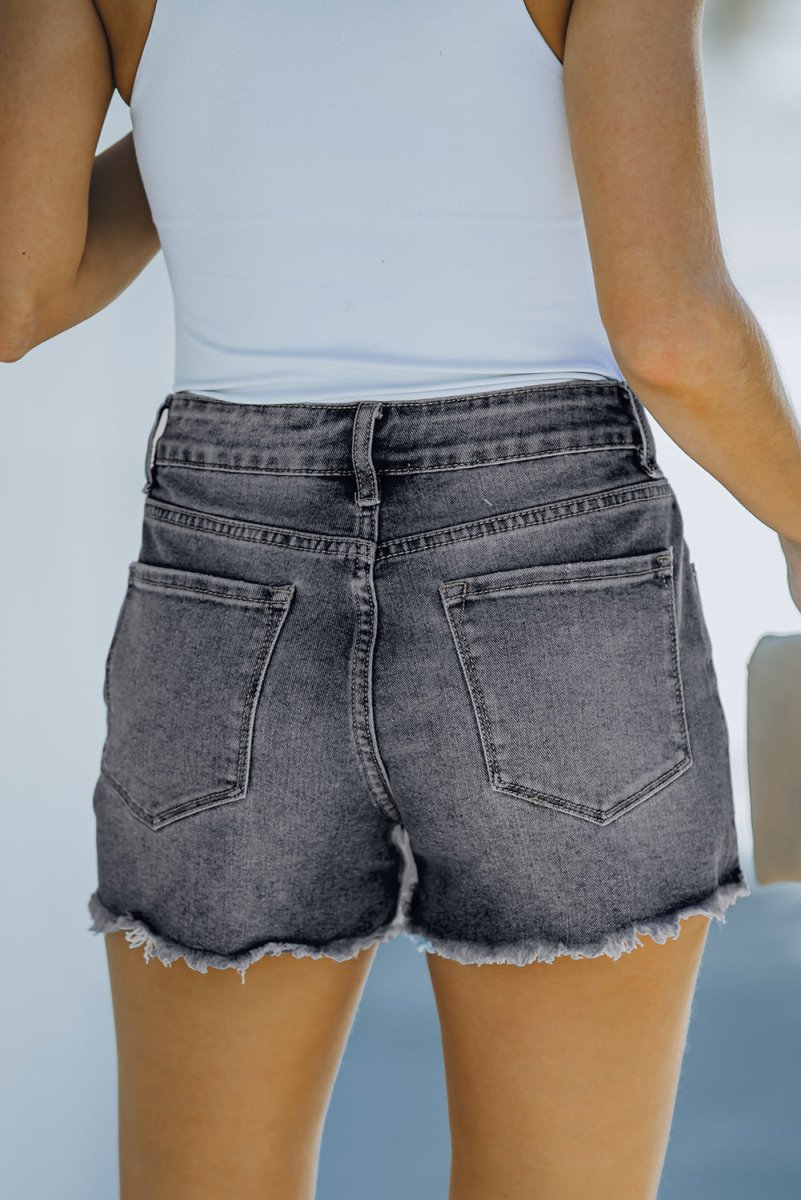 Frayed Distressed Denim Shorts - Klazzi Fashion Boutique