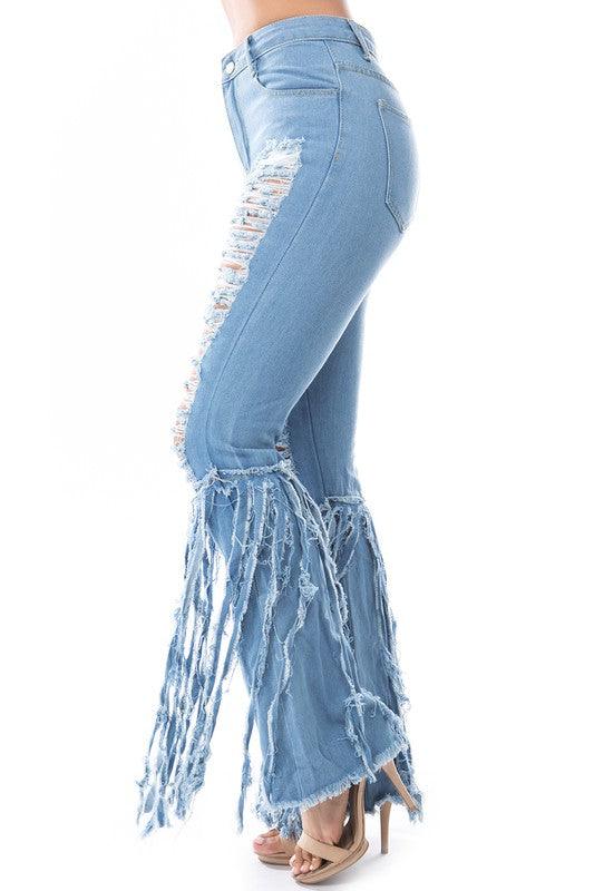 Frayed Shredded Denim Jeans - Klazzi Fashion Boutique