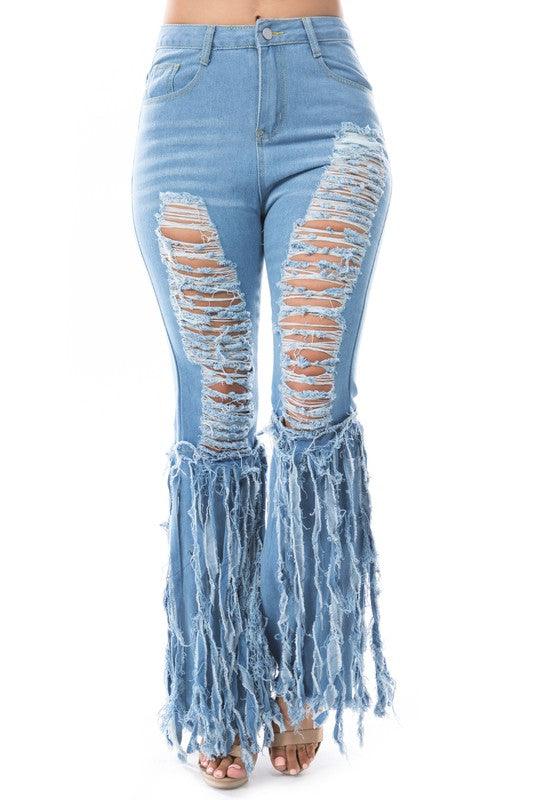 Frayed Shredded Denim Jeans - Klazzi Fashion Boutique