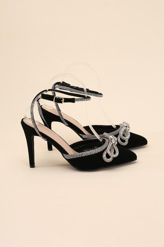 FREYA - Rhinestone Bow Heels - Klazzi Fashion Boutique