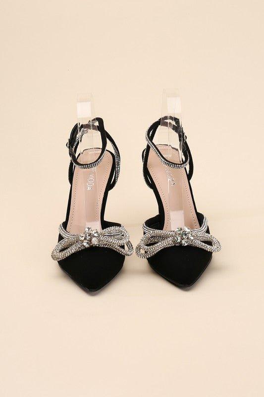 FREYA - Rhinestone Bow Heels - Klazzi Fashion Boutique