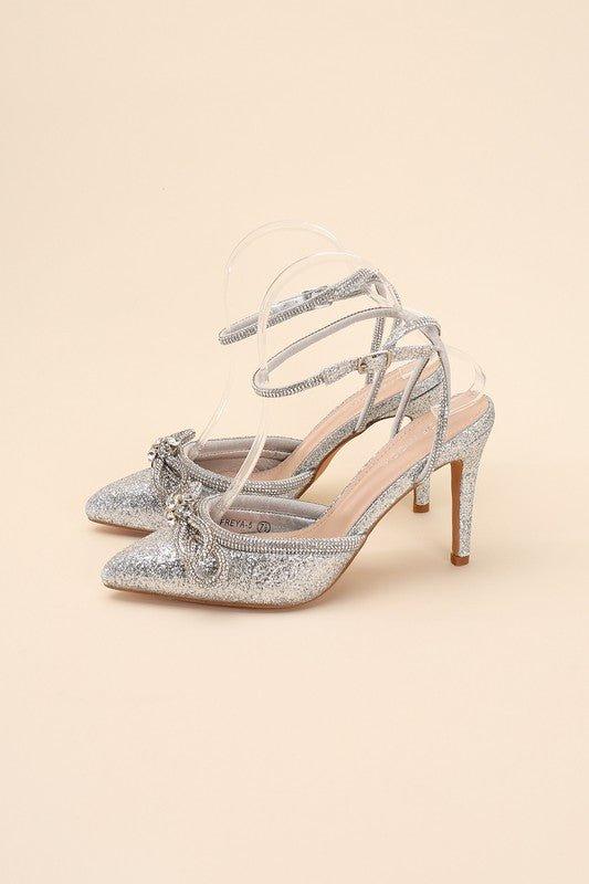 FREYA - Rhinestone Bow Heels - Klazzi Fashion Boutique