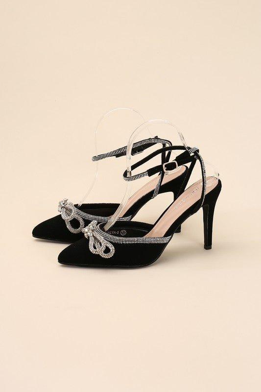 FREYA - Rhinestone Bow Heels - Klazzi Fashion Boutique