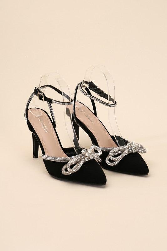 FREYA - Rhinestone Bow Heels - Klazzi Fashion Boutique