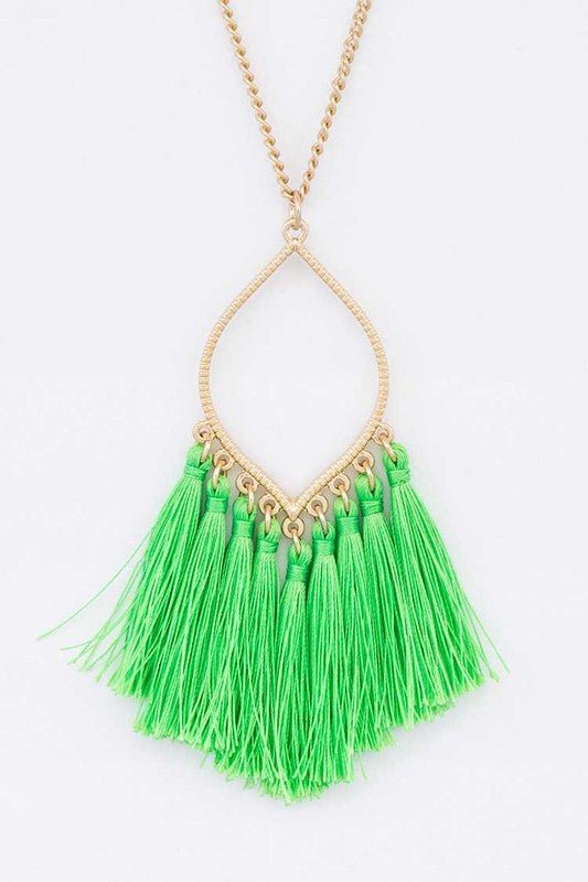 Fringe Colorful Tassels Leaf Pendant Necklace - Klazzi Fashion Boutique