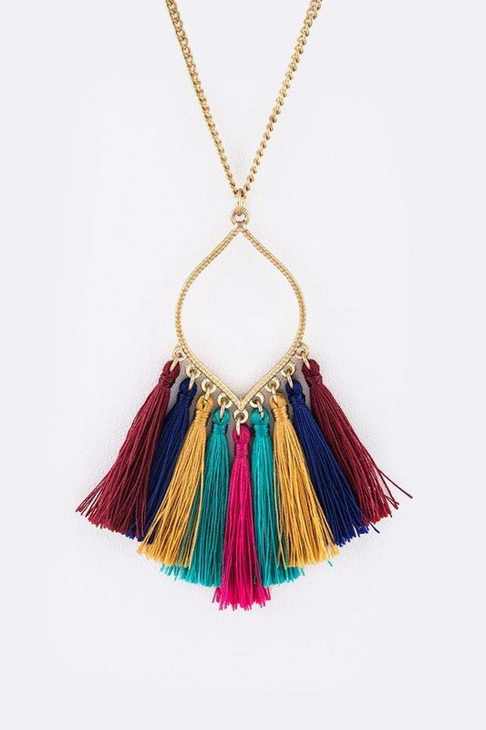 Fringe Colorful Tassels Leaf Pendant Necklace - Klazzi Fashion Boutique