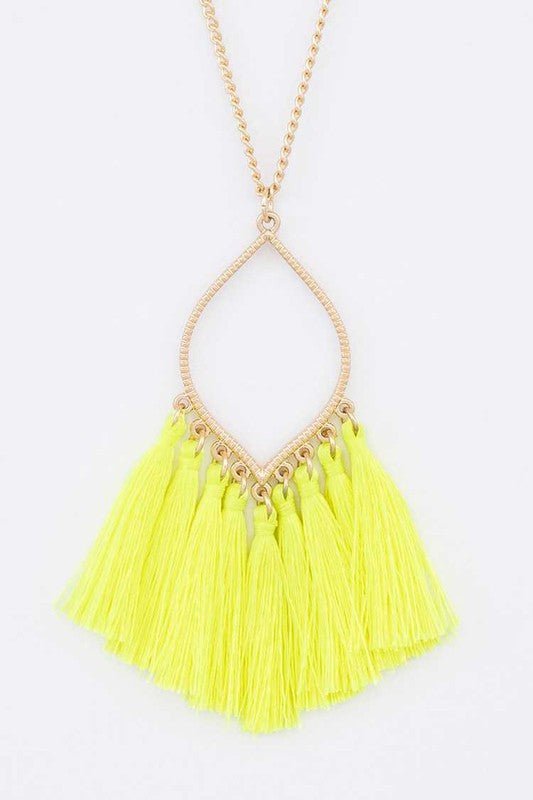 Fringe Colorful Tassels Leaf Pendant Necklace - Klazzi Fashion Boutique