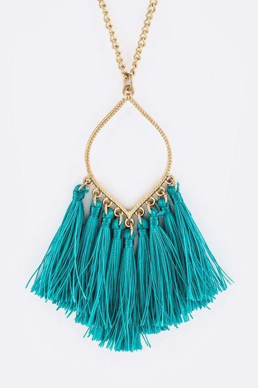 Fringe Colorful Tassels Leaf Pendant Necklace - Klazzi Fashion Boutique