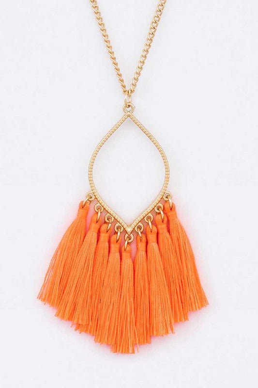 Fringe Colorful Tassels Leaf Pendant Necklace - Klazzi Fashion Boutique