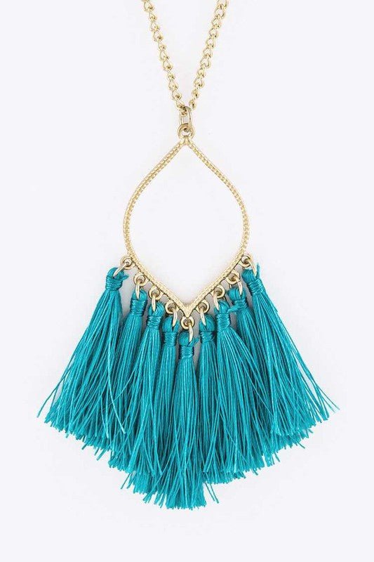 Fringe Colorful Tassels Leaf Pendant Necklace - Klazzi Fashion Boutique