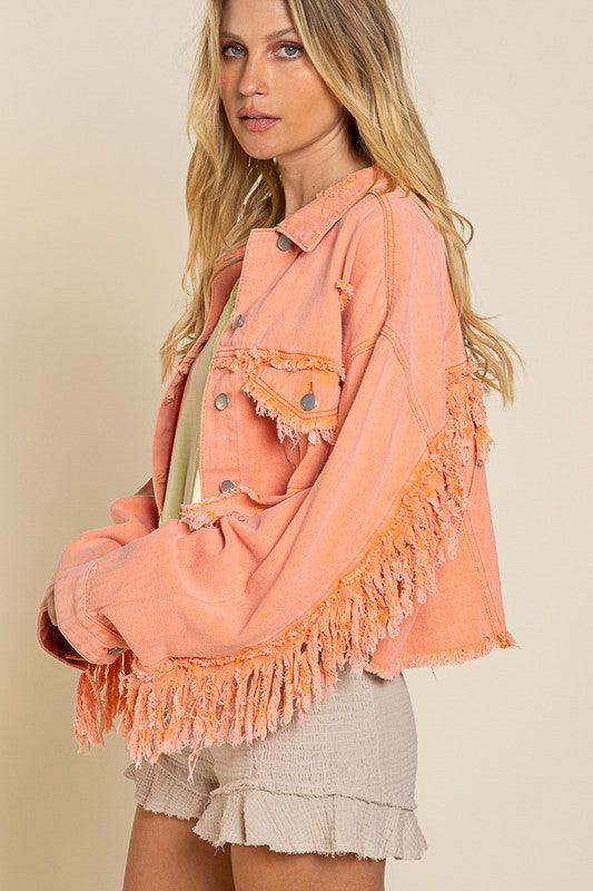 Fringe Distressed Crop Denim Jacket - Klazzi Fashion Boutique