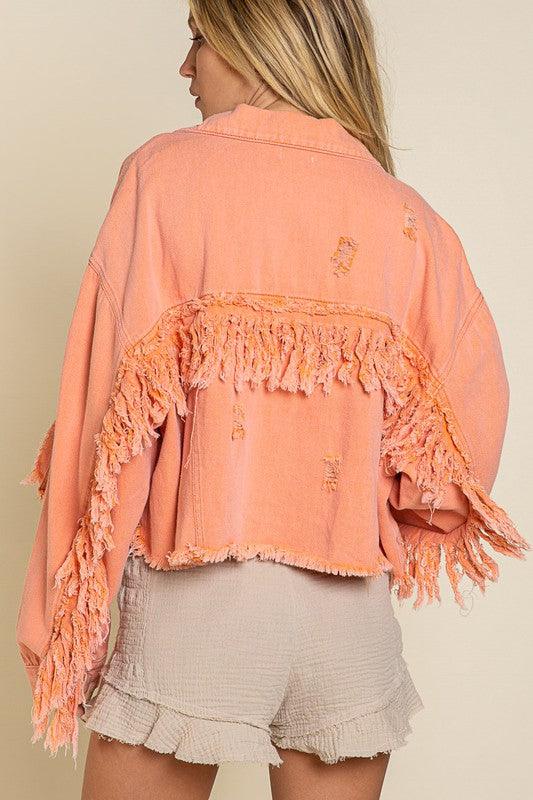 Fringe Distressed Crop Denim Jacket - Klazzi Fashion Boutique