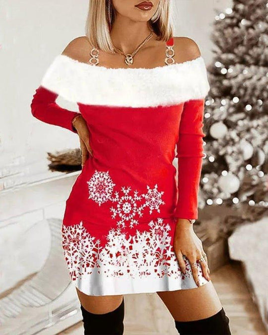 Furry Snowflake Christmas Suspender Dress - Klazzi Fashion Boutique