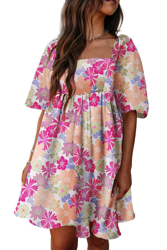 Fushia Summer Floral Babydoll Dress - Klazzi Fashion Boutique