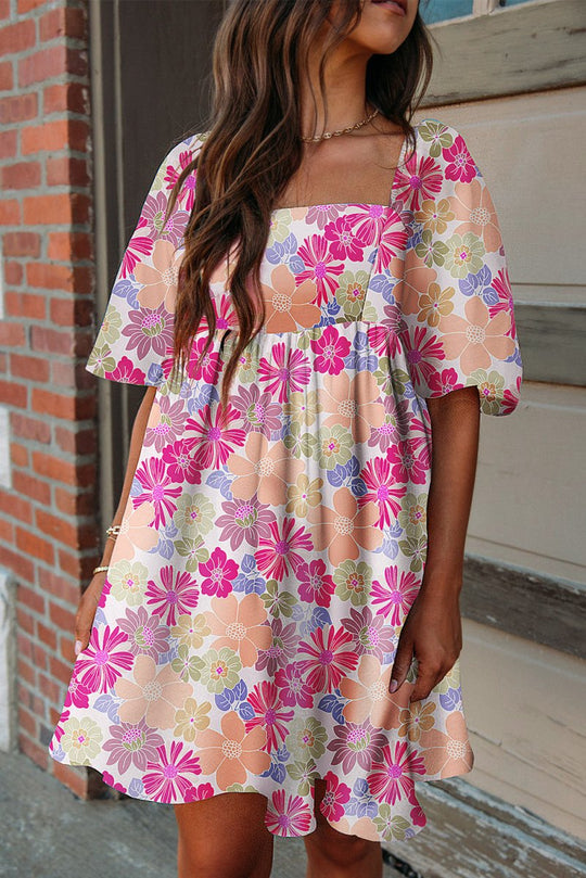 Fushia Summer Floral Babydoll Dress - Klazzi Fashion Boutique