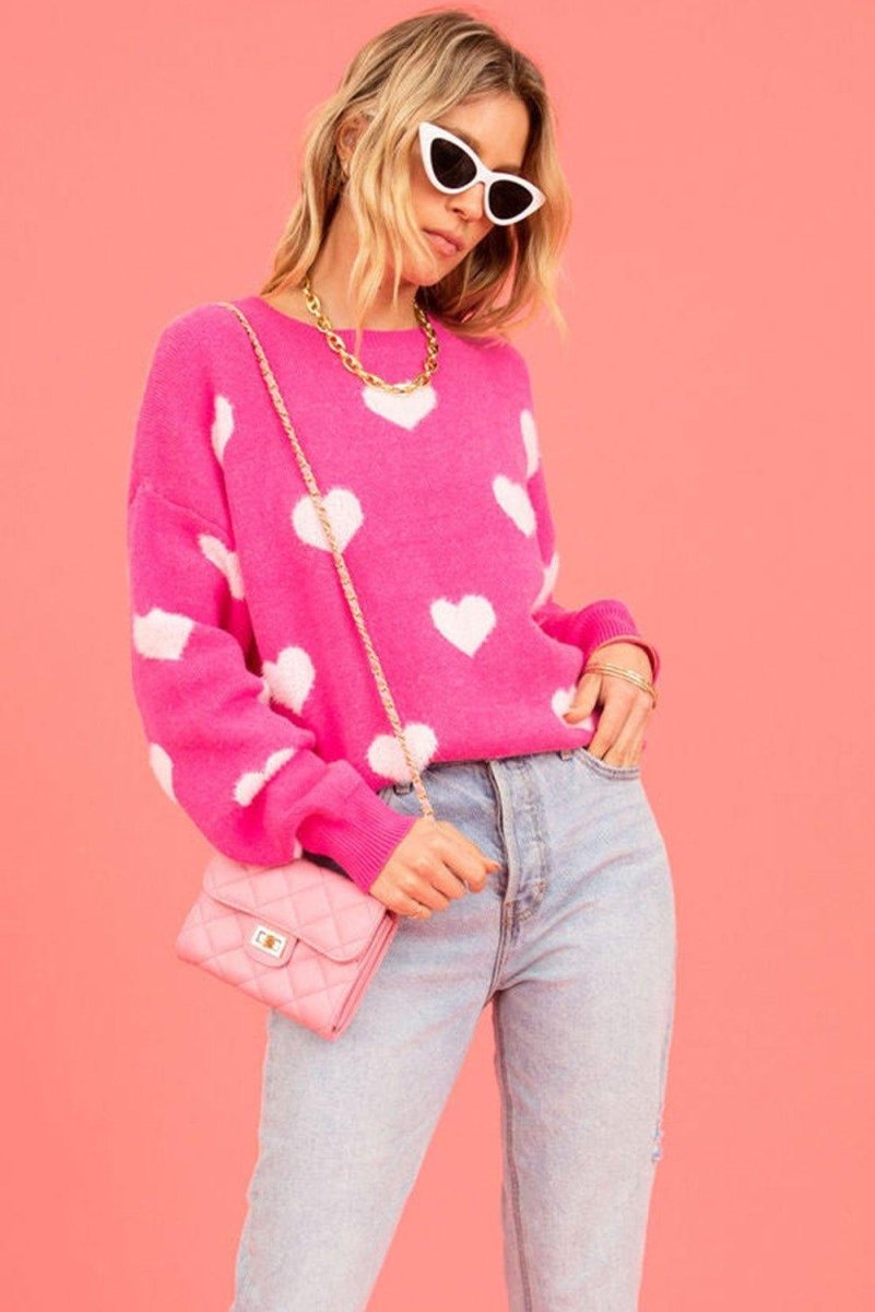 Fuzzy Bright Pink Valentine Hearts Sweater - Klazzi Fashion Boutique