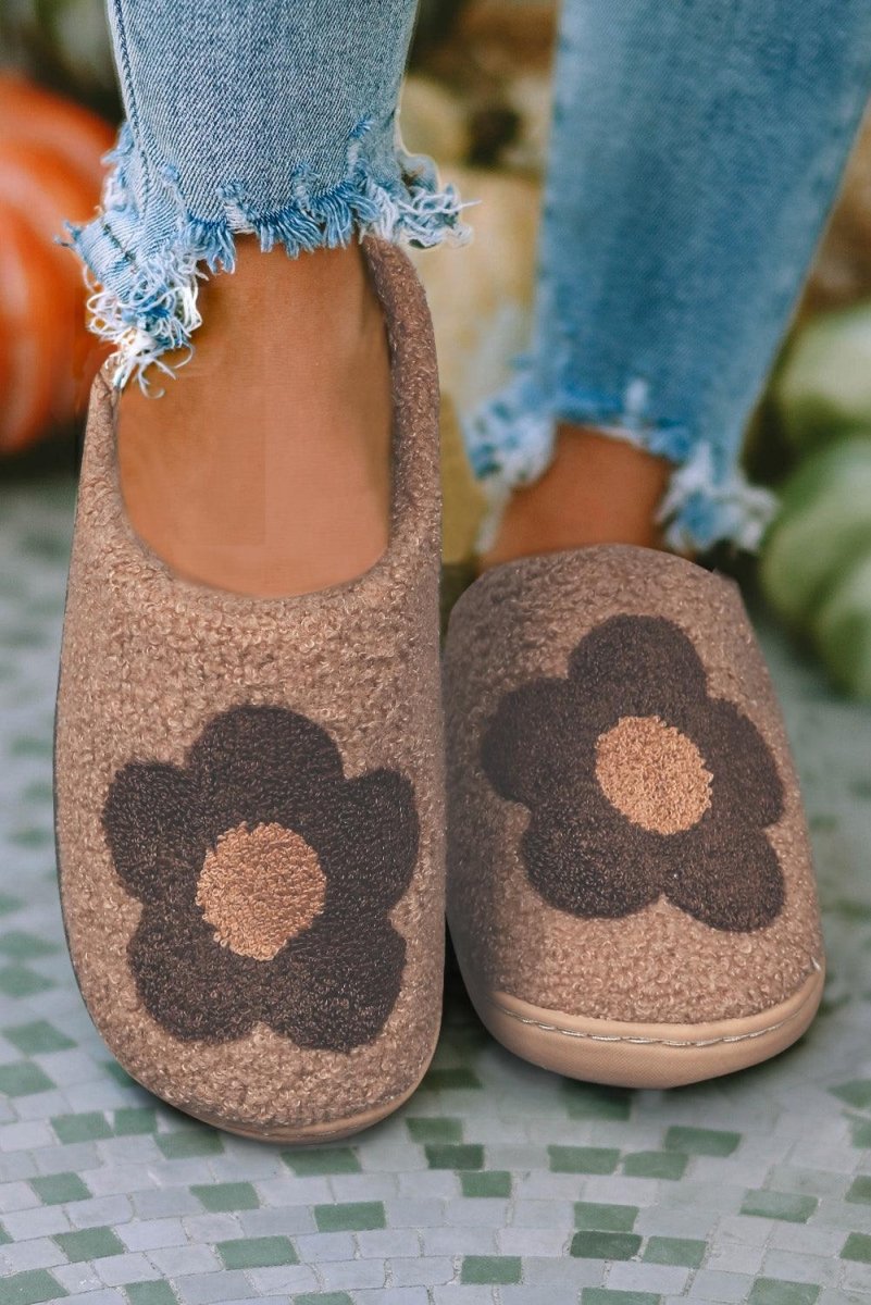 Fuzzy Flower House Slippers - Klazzi Fashion Boutique