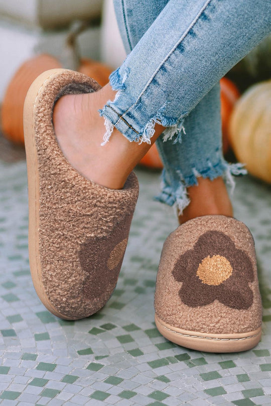 Fuzzy Flower House Slippers - Klazzi Fashion Boutique