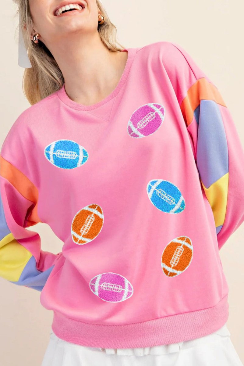 Game Day Multicolor Footballs Sweater - Klazzi Fashion Boutique